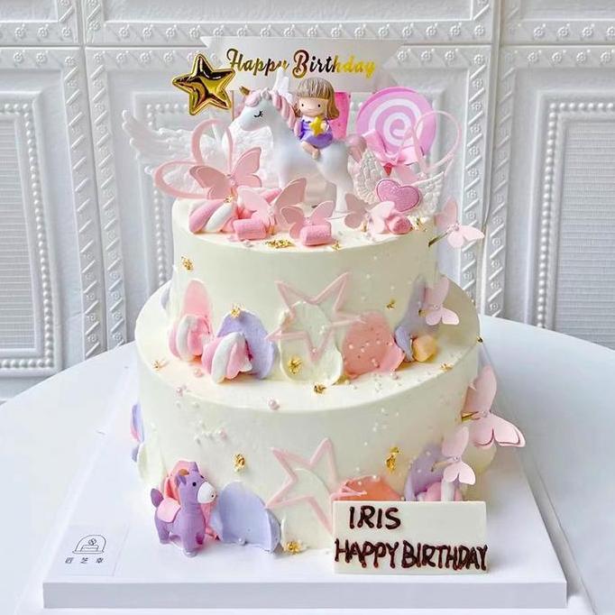 Ready Cake Topper Unicorn With Girl/ Hiasan Kue Baby Girl Unicorn