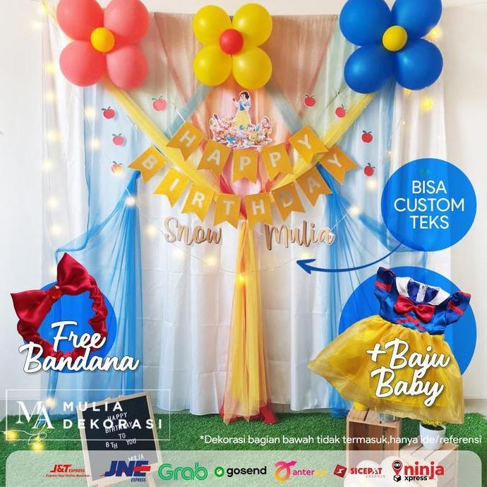 Ready Backdrop Dekorasi UlangTahun HappyBirthday Pesta Anak Paket Snow White