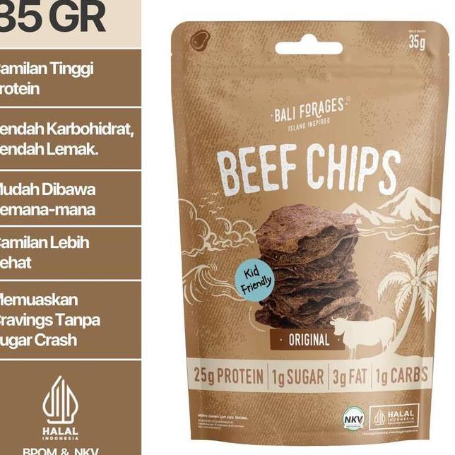 Bali Forages Beef Chips 35 Gr Camilan Tinggi Protein Rendah Karbohat Halal Indonesia Bpom Ri Md 2464