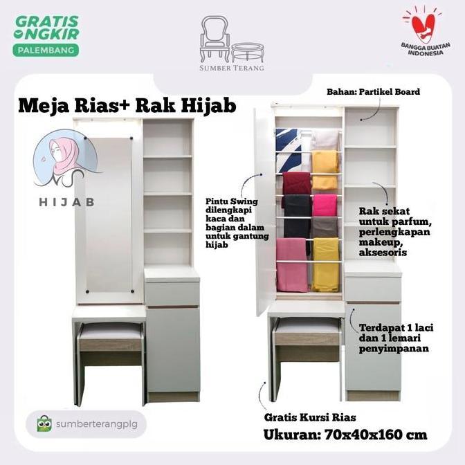 Meja Rias Minimalis Modern Lampu LED Meja Rias Putih Lemari Hijab