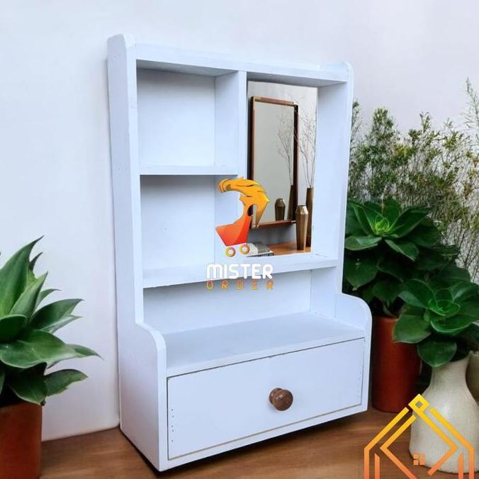 Rak Kosmetik Tolet Gantung Mini / Rak Hias Kayu Berkualitas FREE KACA KS