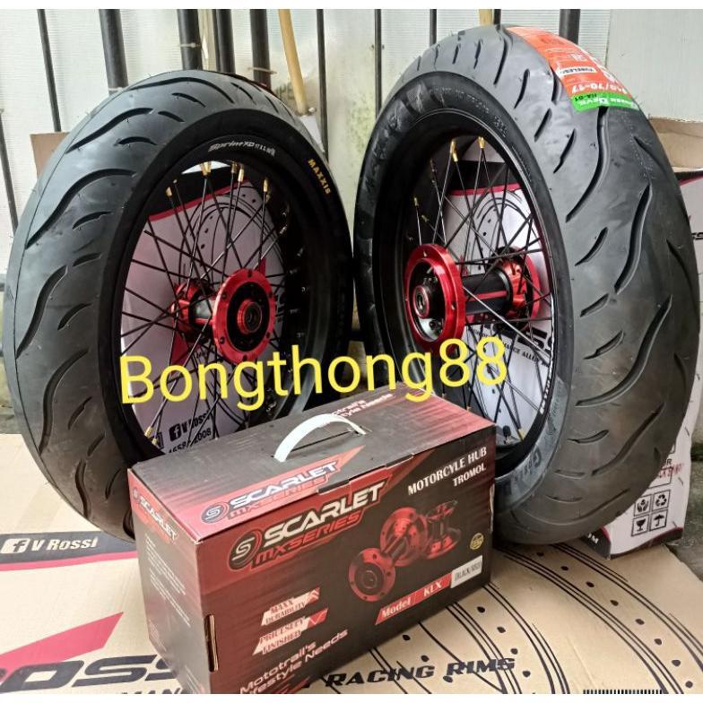 Sepakat Velg Rossi Sprint xd Klx BF D-Tracker Tromol Scarlet jari jari scarlet plus ban tubeless. Ma