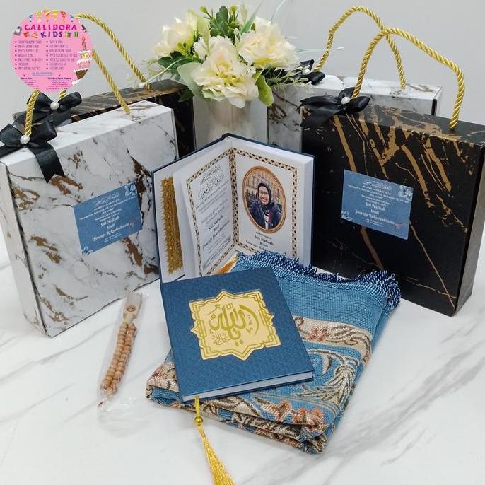 Hampers Tahlilan Mengenang 100Hari Buku Yasin -Sajadah -Tasbih Souvenir Pengajian Kotak Marble Sajad