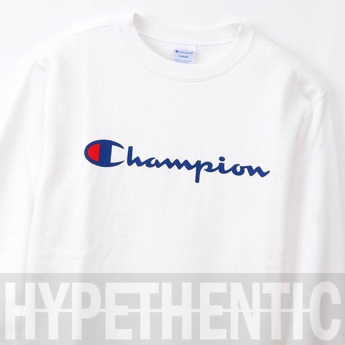 Champion Men Sweatshirt Script Crewneck White Original / Sweater Putih
