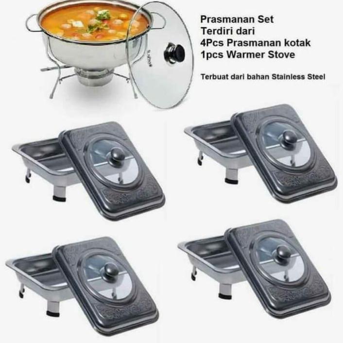 Prasmanan Set Stainless Isi 4Kotak + 1Sop Full Set Isi 4PC