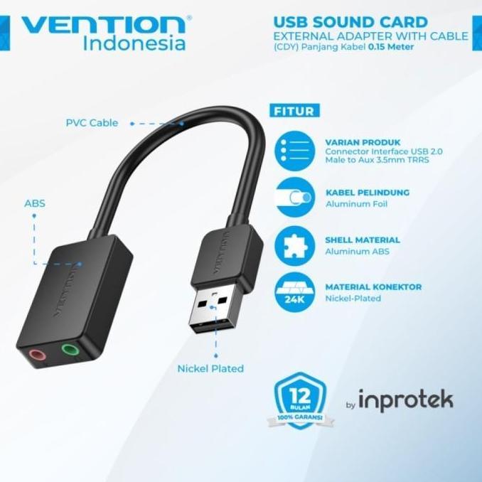 Vention CDY USB Sound Card 2 lubang ( mic + headset )