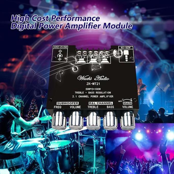Audio Stereo Bass Power Amplifier Board ZK-TB21 ZK-MT21 ZK-502MT Bluetooth 5.0 50Wx2+100W Amplifier 