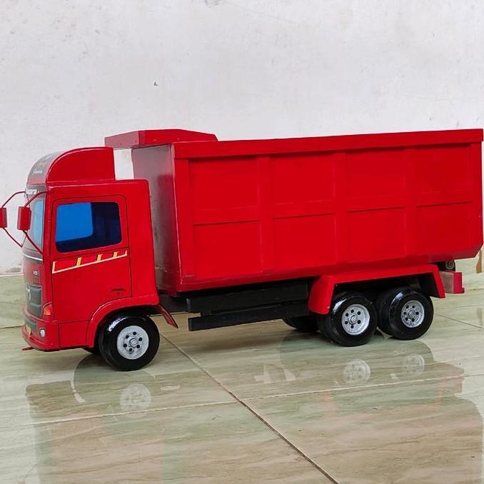 miniatur mobil truk tronton dumptruck jumbo, hino dump truk pasir pakai hidrolik BESAR Mobilan Kayu 