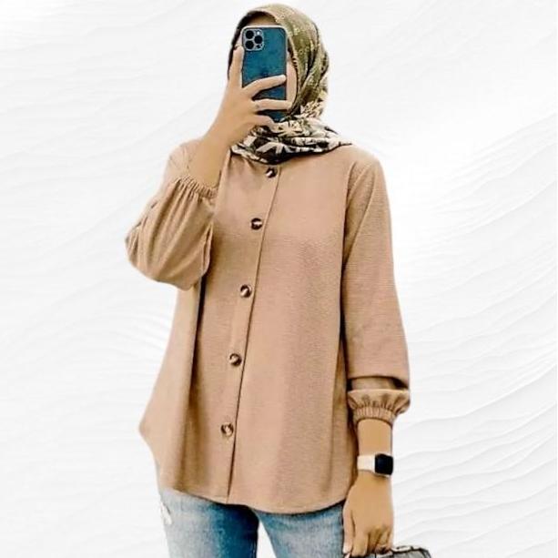 Kemeja Jumbo Ld120&105 Atasan Wanita Hijab Karina Blouse Kekinian Blus Tshirt Muslimah Bahan Cringkl