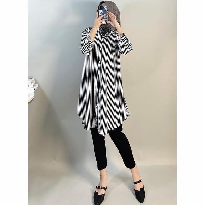 Tunik Salur Hitam Putih Dewasa Montyfashion 137 Tunik Atasan
