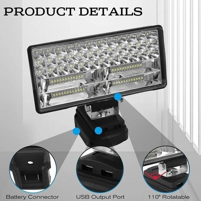 CR - Lampu LED Portable Baterai Cordless 21V 48VF 8 Inch, Cahaya Putih Cerah | Antarmuka Baterai Mak