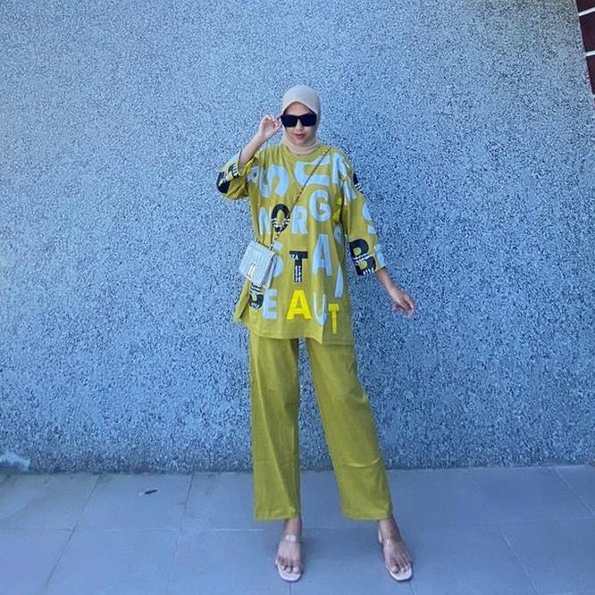 Setelan Super Jumbo One Set Wanita Kekinian Kaos Combed Full Sablon