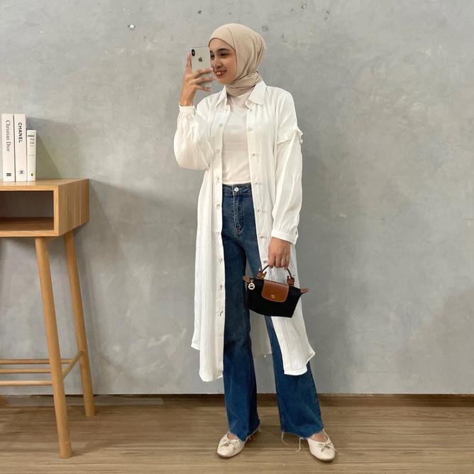 Eclemix Midi Dress Zumia | Gamis Wanita Polos Kancing Depan