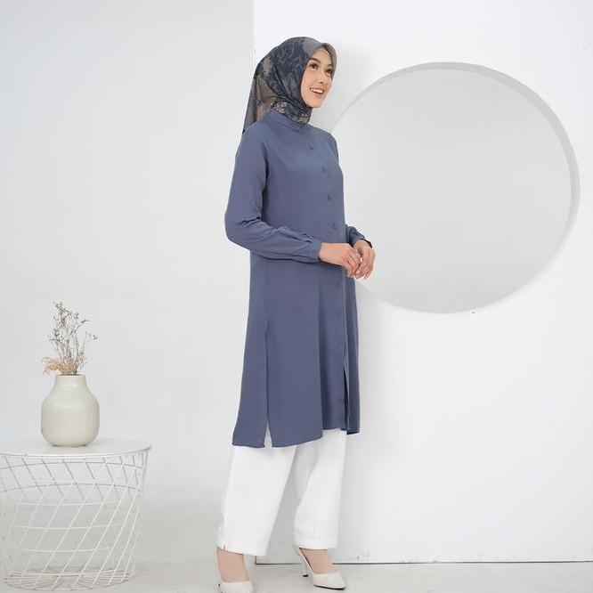 Tunik Polos Katun Rayyon Wanita Terbaru Kancing Lembut Muslim