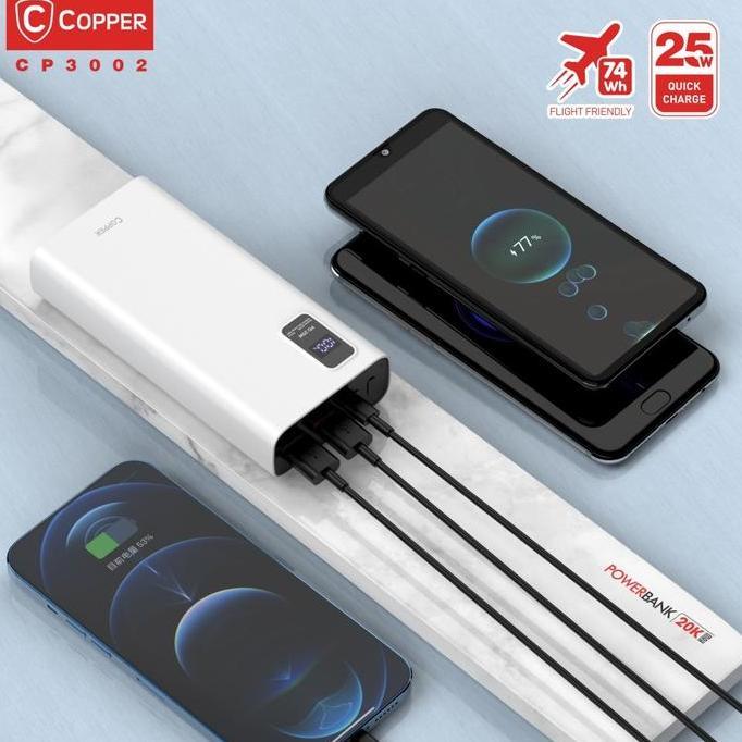 COPPER POWERBANK LED 20000 MAH - CP3002 | 25W POWER DELIVERY QC 4.0