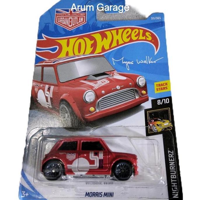 HOT WHEELS MORRIS MINI COOPER. CARD NIGHTBURNERZ. TRACK STARS. OUTLAW
