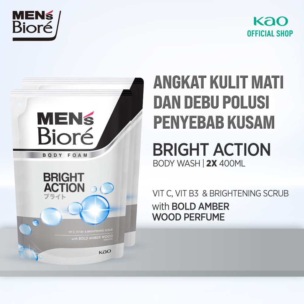 Men's Biore Body Foam Sabun Mandi Cair Pria Bright Action 400 ml Pouch Twinpack