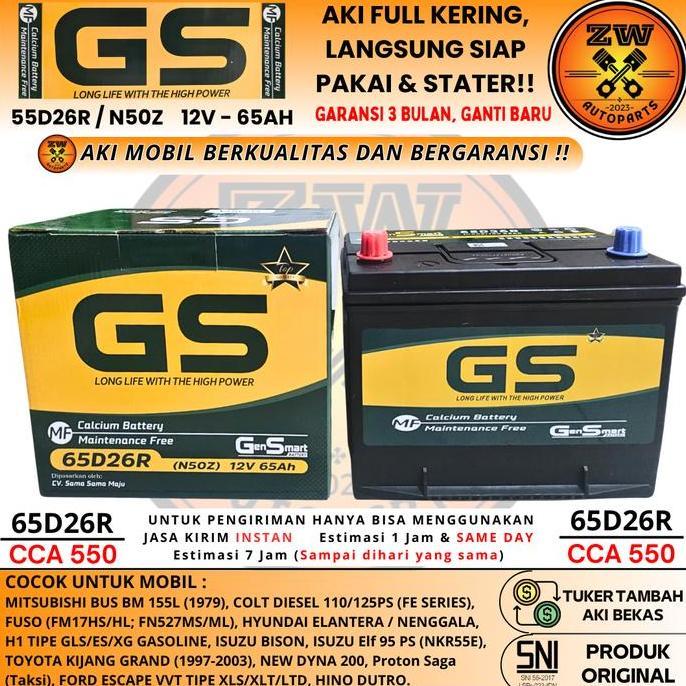 Bnr Aki Mobil Hino Dutro N50Z Gs Mf 12V 65Ah Aki Kering