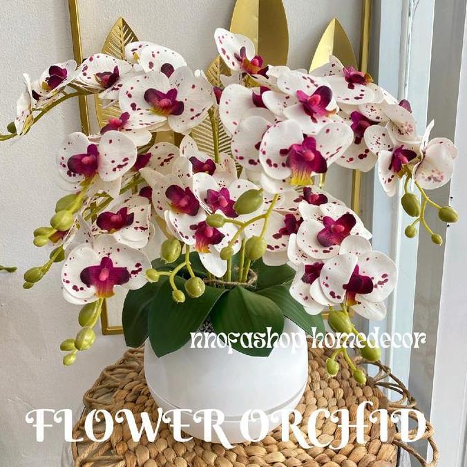 Bunga Anggrek Palsu Cabang 8 Vas Bola / Bunga Palsu / Bunga Hias Dekorasi Dekorasi