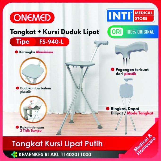 Onemed | Tongkat Kursi Lipat Putih | Tongkat Duduk