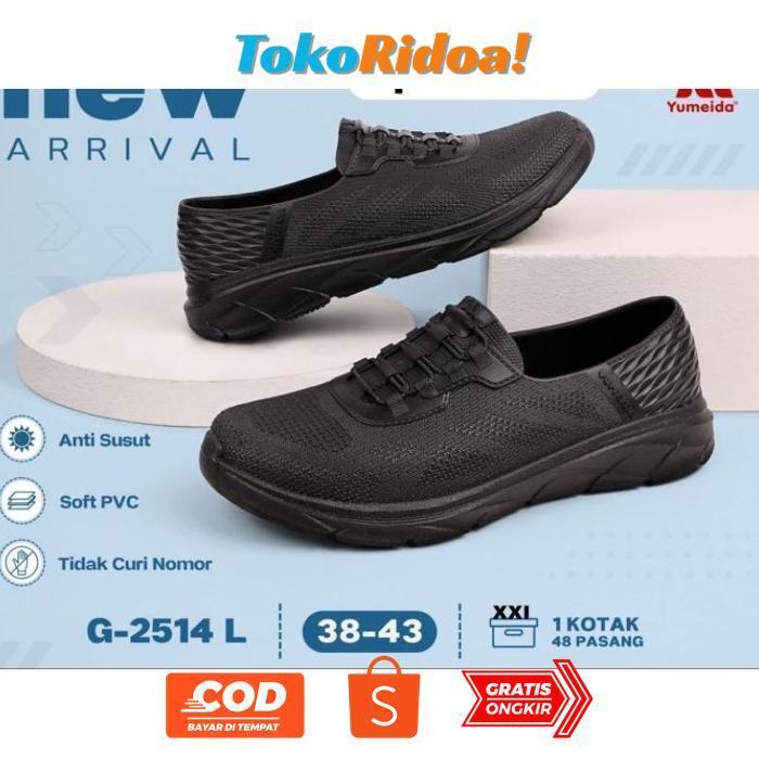 rg-4 Sepatu Pria Pansus Karet Hitam YM G2514 Nyaman Premium