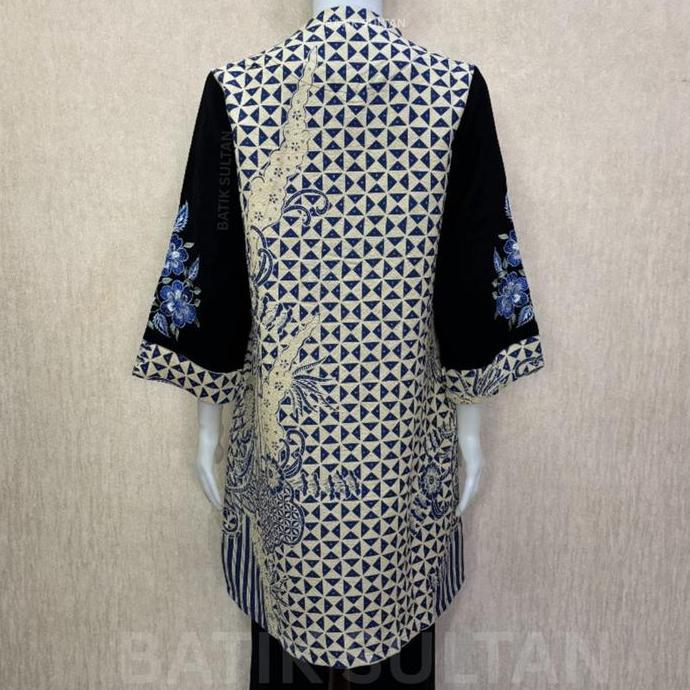 Atasan Tunik Batik Wanita Kain Doby Premium Bordiran Reguler Fit Lapisan Tricot Waffle Mewah Elegan 