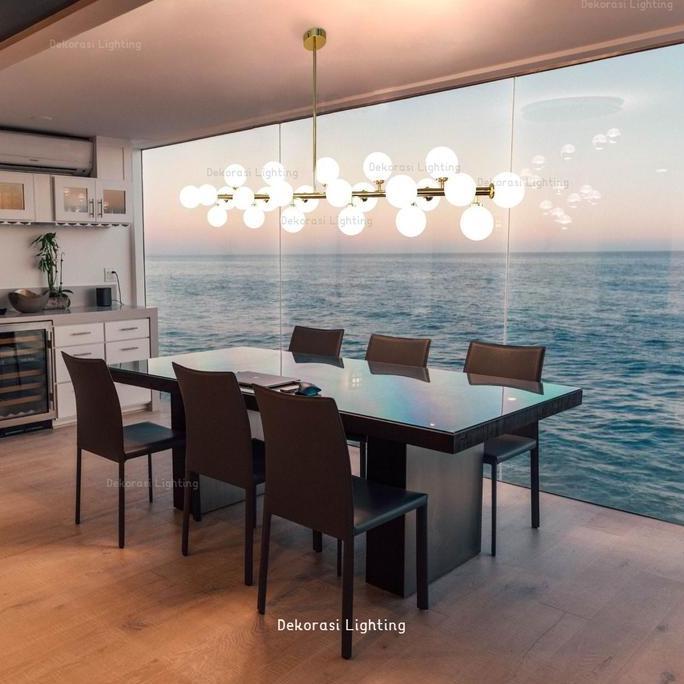 Ready  Lampu gantung gold panjang 150cm kaca susu meja makan meja island