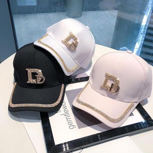 DS166 - Topi Distro Pria Wanita Dewasa Baseball Hitam Pink Double D Manik Kuning Putih Outfit Style 