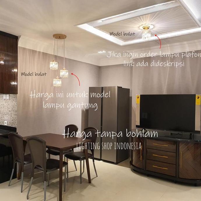 Ready  Lampu gantung kaca kristal 3in1 void kop bulat modern meja makan 1set