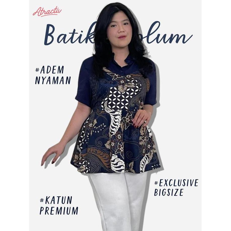 ATRACTIV Batik Peplum Lengan Pendek Jumbo Big Size Wanita murah