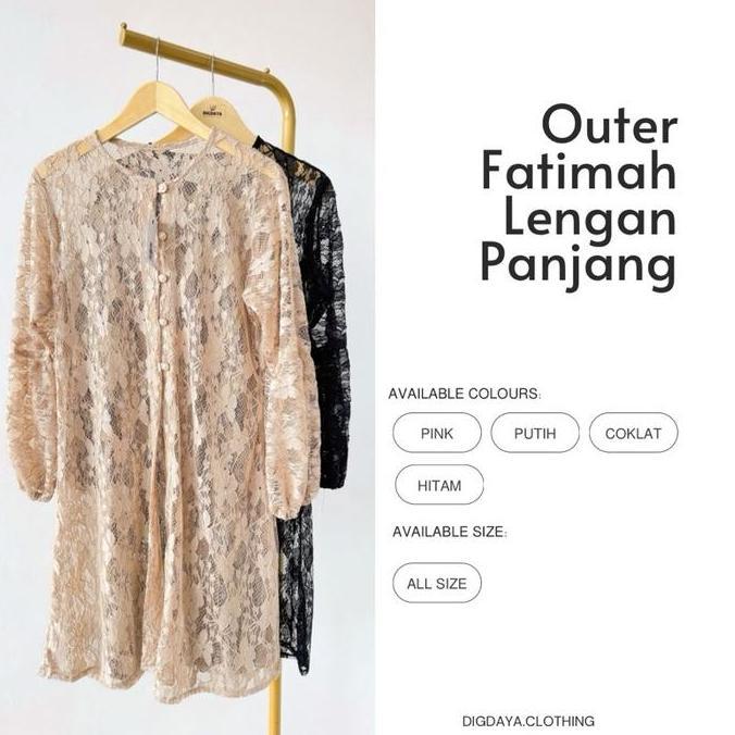 Outer Fatimah | Baju Lebaran 2025 - Long Outer Kebaya Motif Brokat Kancing - Outer Gamis Brukat | Tu