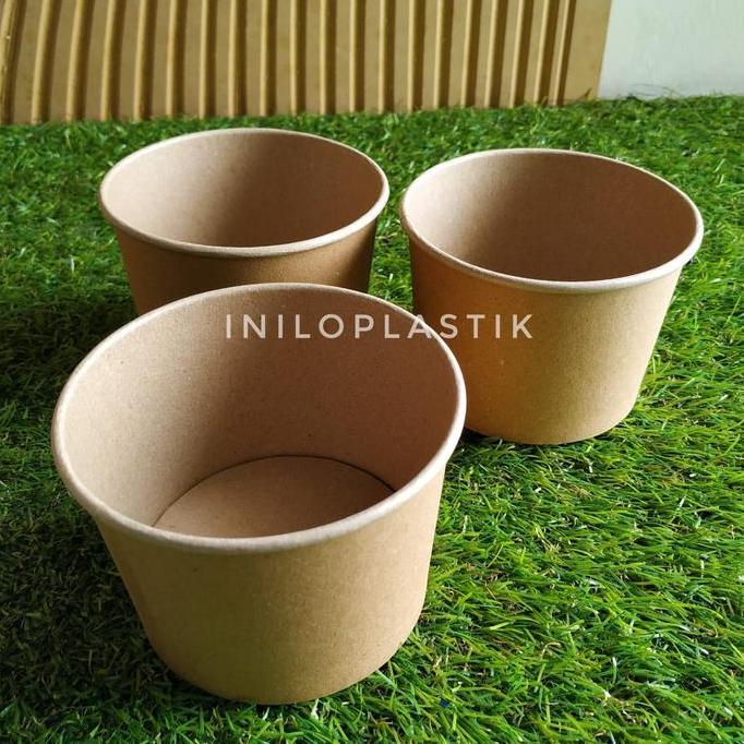 Paper Bowl Brown Polos 500ml / Kraft Paper Bowl 500 ml Cokelat