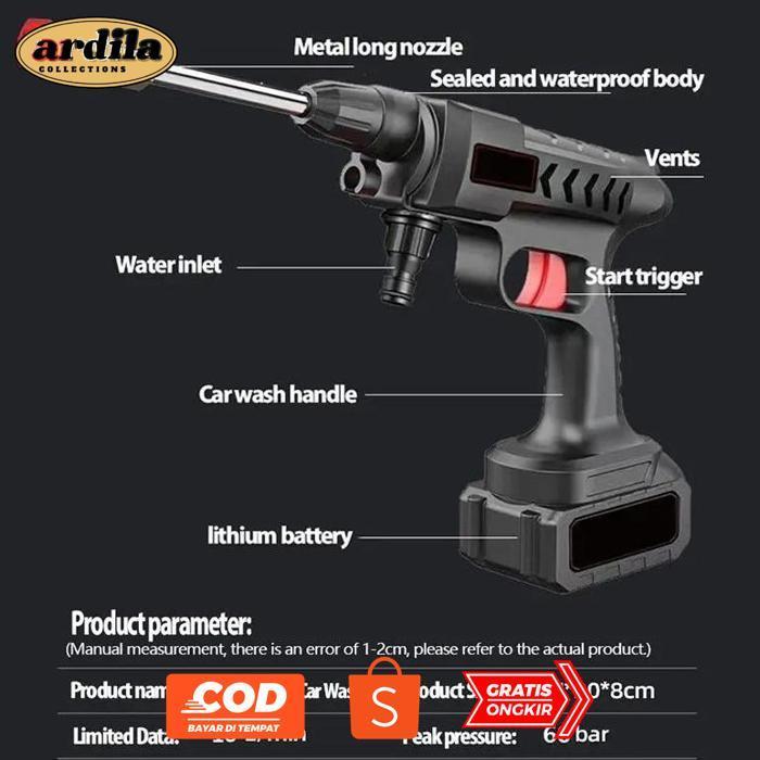 hj-64 paket alat mesin cuci mobil motor AC cordless portable rechargeable jet cleaner jet washer wat