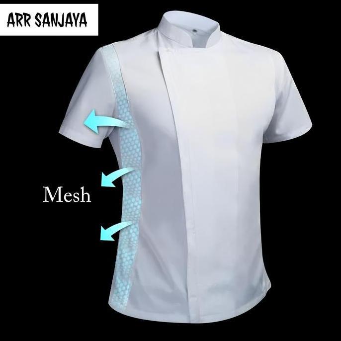 005 Baju Koki Chef Jacket Lengan Pendek Wearpack Safety Pria Wanita Hitam Putih Navy Jaket