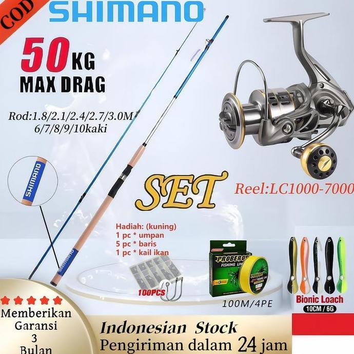 1 Set Shimano 1.8M-3.0M Fishing Set Power Fishing Rod Fiber Metal Spool Reel Pancing 5.2:1 Max Drag 