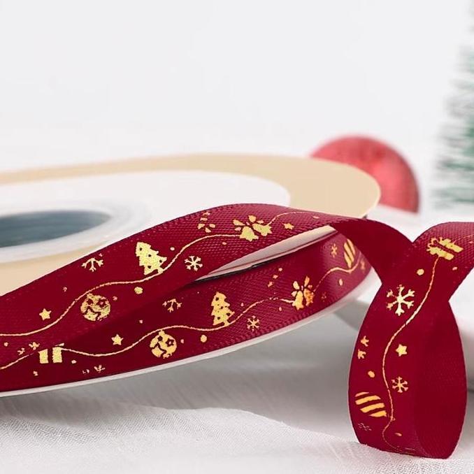 (harga 1 ROLL) pita satin natal pita kado natal pita natal 1Cm pita SS