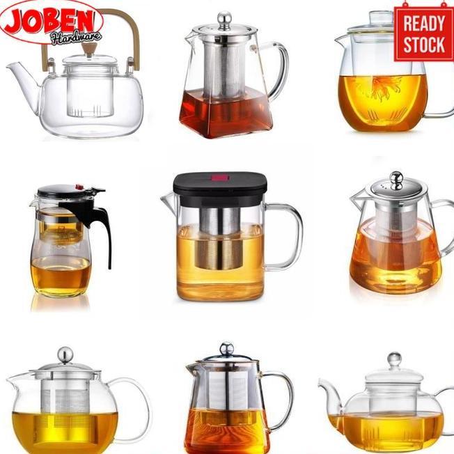 Teko Teh Kaca Borosilikat Tahan Panas Untuk Teh Ukuran Besar Kecil Infuser Bening Set Teh Ceret Kaca