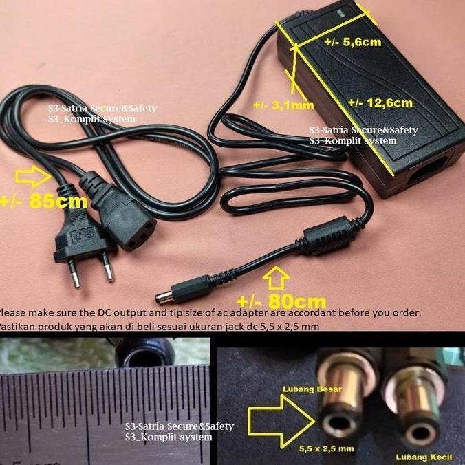 Adaptor 12v 5a Jack DC besar 5.5 x 2.5 mm lubang 5.5mm x 2.5mm monitor