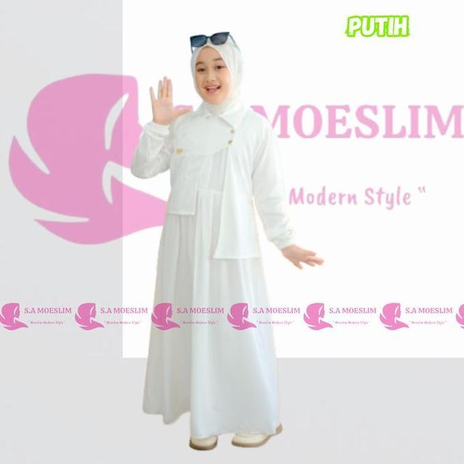 S.A Moeslim Afifah Dress Gamis Anak Putih Modern Gamis Lebaran  Gamis Anak Bahan Rayon Twill Mix Kni