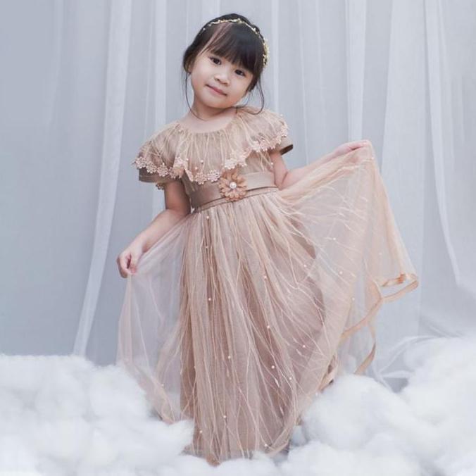 Gaun anak mutiara /  Dress anak / Baju pesta anak / Gaun pesta anak Bordir 5-6 tahun warna hijau dre