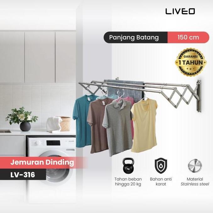 Jemuran Dinding Baju Stainless Steel Liveo LV-316 / Jemuran Lipat Gantung