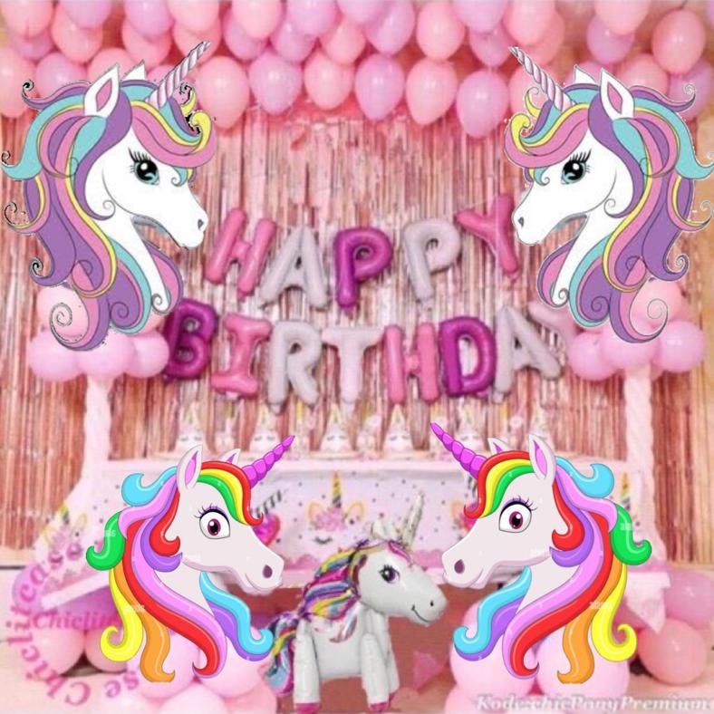 Set Balon Foil Premium Unicorn Pony Happy Birthday Decoration Party