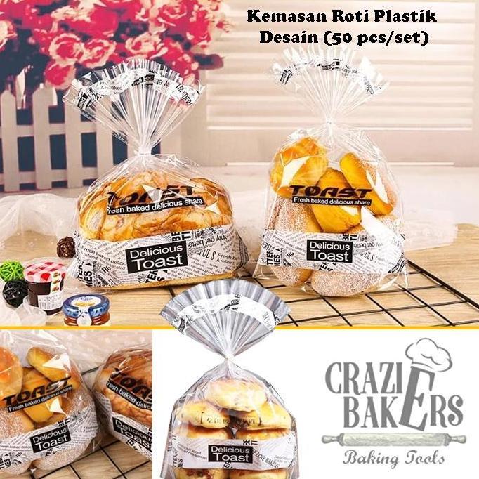 Kemasan Roti Plastik Desain Dengan Ikat Twister (50 pcs/set)