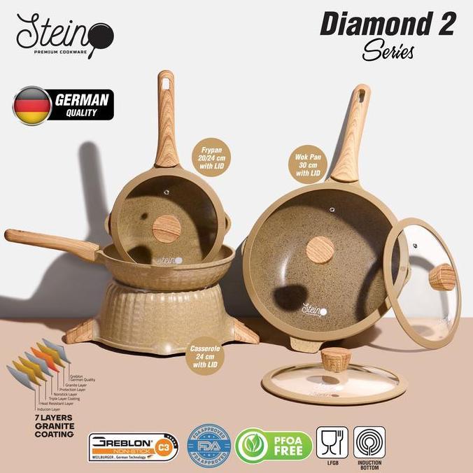 Mikayla.Sahara - Stein Cookware Diamond 2 Set Panci Wajan 8In1 Anti Lengket Premium Cookware