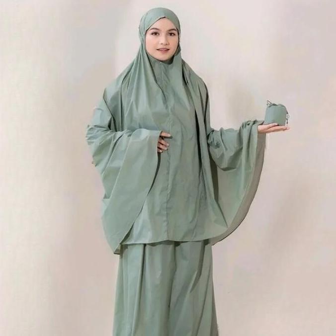 Mukena Traveling Parasut Korea Premium | Mukena Parasut Polos Model Resleting Dagu | Mukena Travel M