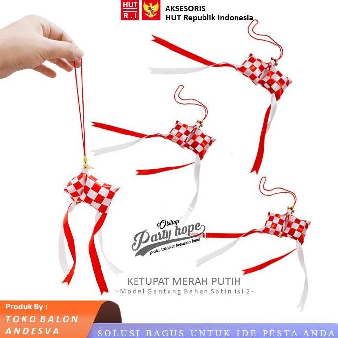 Ready !!! [isi 12] hiasan ketupat gantung merah putih / ketupat gantung hiasan mobil / ketupat akses