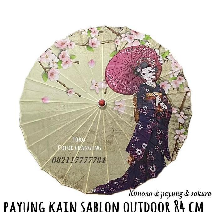 payung sablon kain geulis 84 cm kimono & payung & sakura jepang