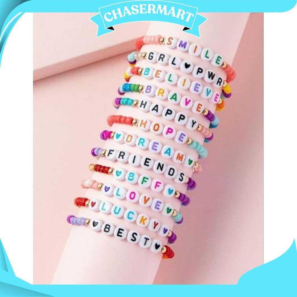 Manik Manik Letter Beads 25Gr / Bentuk Kotak Balok Love Bulat / Warna Hitam Silver Gold Rainbow Mera
