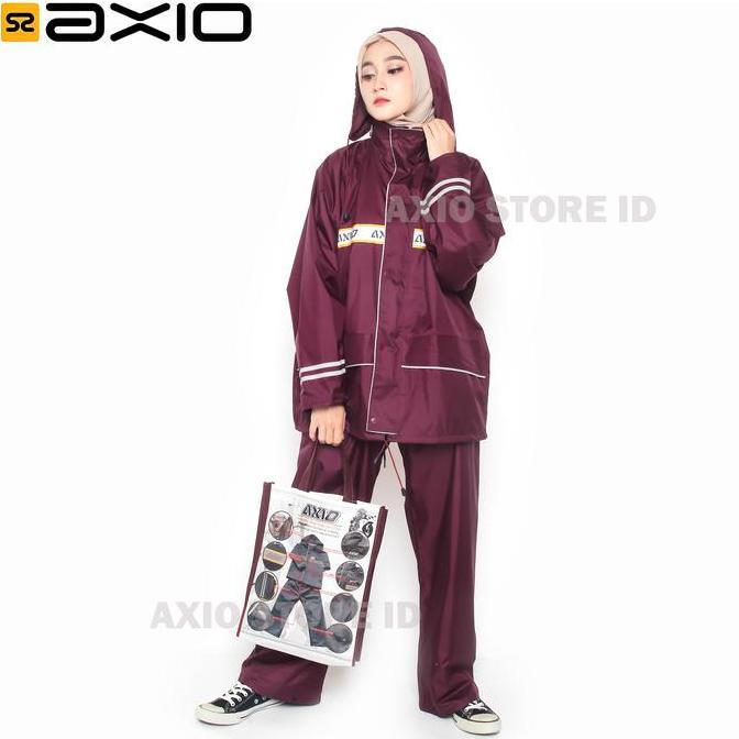 Jas Hujan Wanita Axio Merah Maroon Original Bahan Tebal Anti Bocor Waterproof