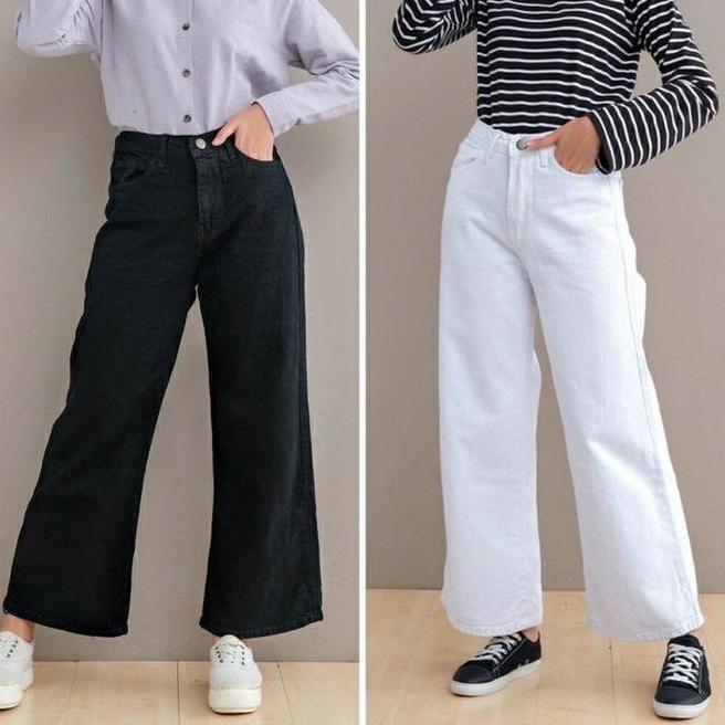 Celana Jeans Kulot Wanita Hitam Putih Kulot Jeans Jeans Kekinian